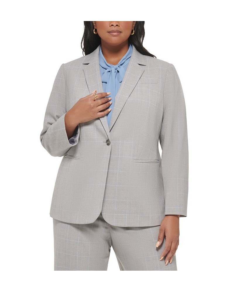 Plus Size Plaid One-Button Long-Sleeve Jacket Zen Multi $35.60 Jackets