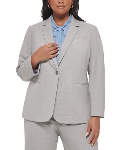 Plus Size Plaid One-Button Long-Sleeve Jacket Zen Multi $35.60 Jackets