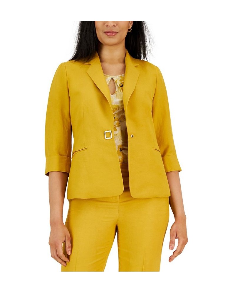 Petite Linen-Blend 3/4-Sleeve Jacket Yellow $54.21 Jackets