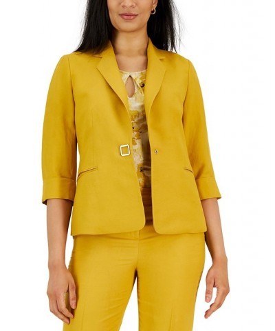 Petite Linen-Blend 3/4-Sleeve Jacket Yellow $54.21 Jackets