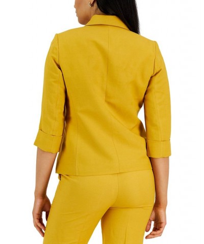 Petite Linen-Blend 3/4-Sleeve Jacket Yellow $54.21 Jackets