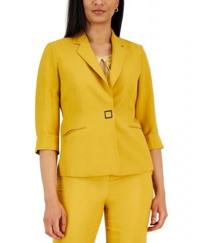 Petite Linen-Blend 3/4-Sleeve Jacket Yellow $54.21 Jackets