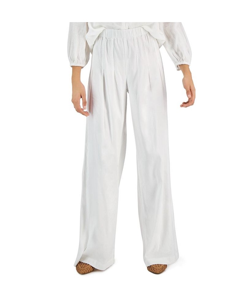 Women's High-Rise Pleated Wide-Leg Linen Pants White $32.31 Pants