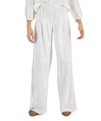 Women's High-Rise Pleated Wide-Leg Linen Pants White $32.31 Pants