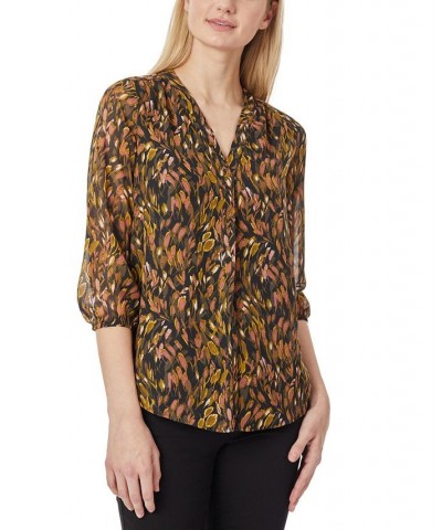 Women's V-neck Pleat Front Blouse Deep Loden Combo $20.59 Tops