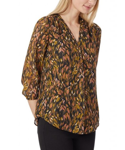 Women's V-neck Pleat Front Blouse Deep Loden Combo $20.59 Tops