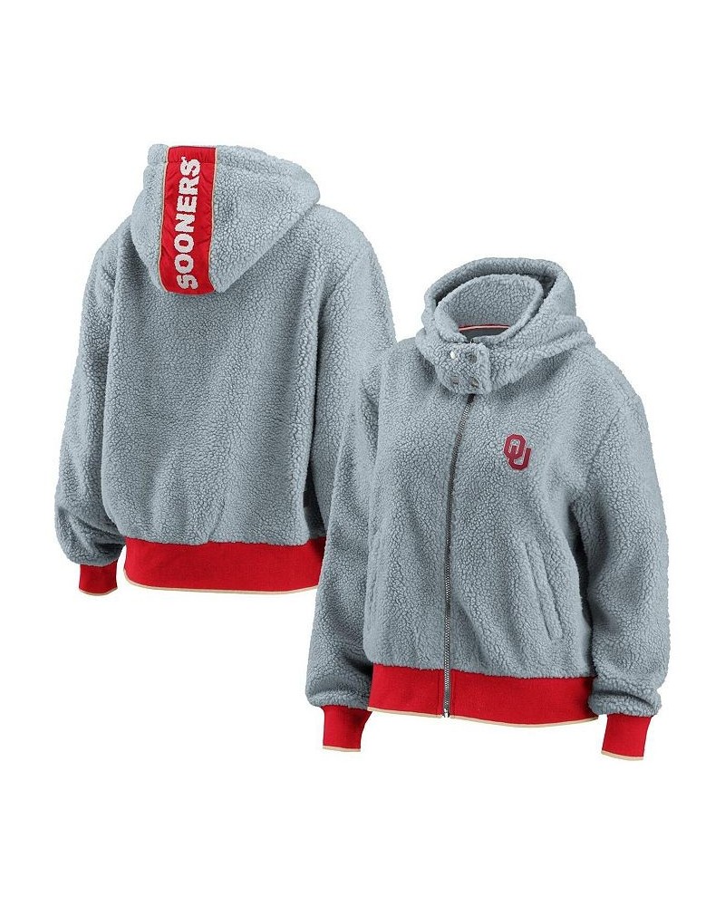 Women's Gray Oklahoma Sooners Sherpa Full-Zip Hoodie Jacket Gray $45.00 Jackets