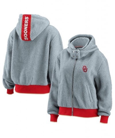 Women's Gray Oklahoma Sooners Sherpa Full-Zip Hoodie Jacket Gray $45.00 Jackets