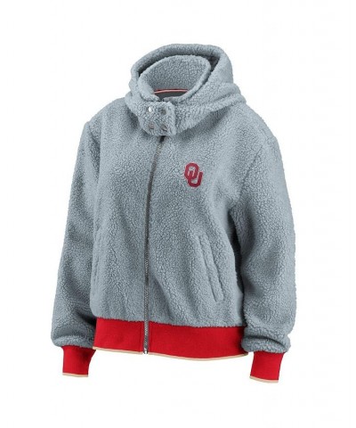 Women's Gray Oklahoma Sooners Sherpa Full-Zip Hoodie Jacket Gray $45.00 Jackets