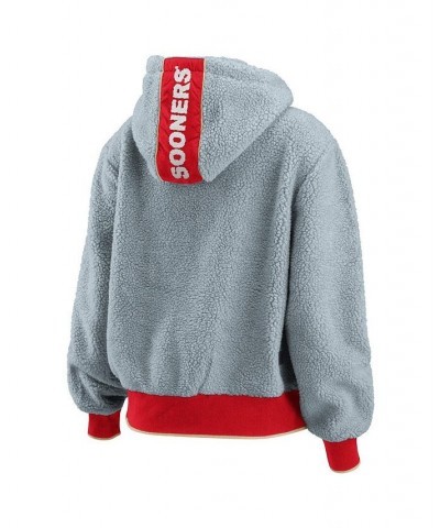 Women's Gray Oklahoma Sooners Sherpa Full-Zip Hoodie Jacket Gray $45.00 Jackets