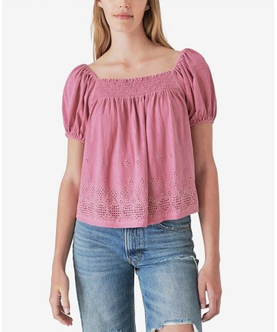 Women's Square-Neck Peasant Top Red $39.75 Tops