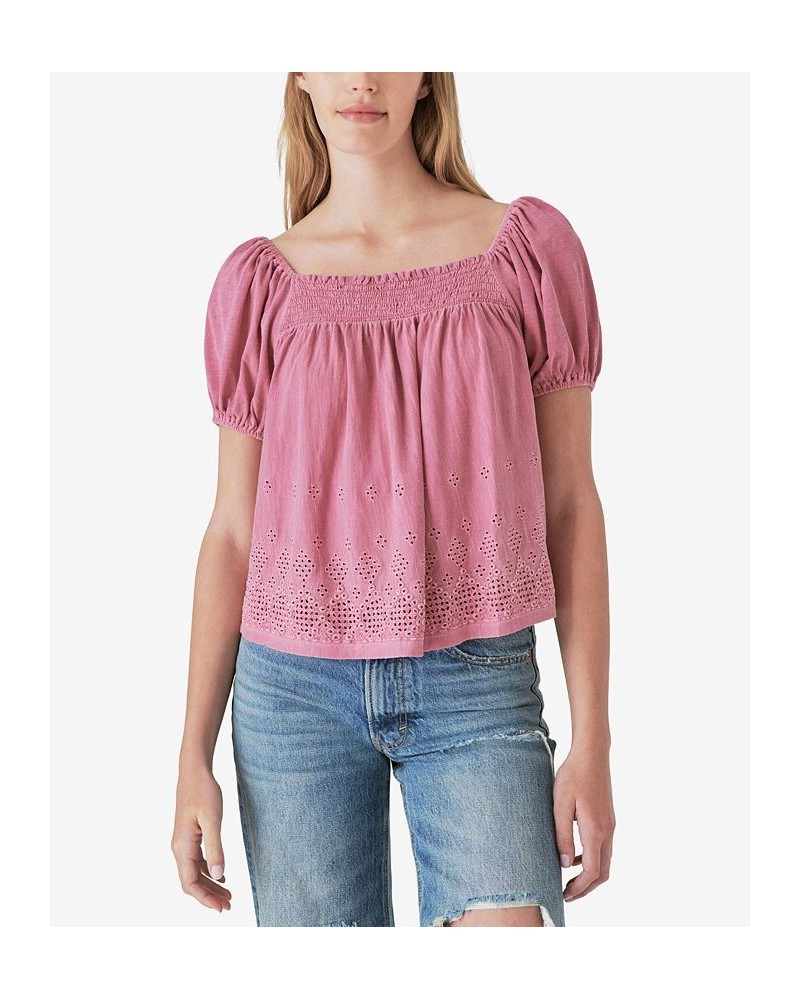 Women's Square-Neck Peasant Top Red $39.75 Tops