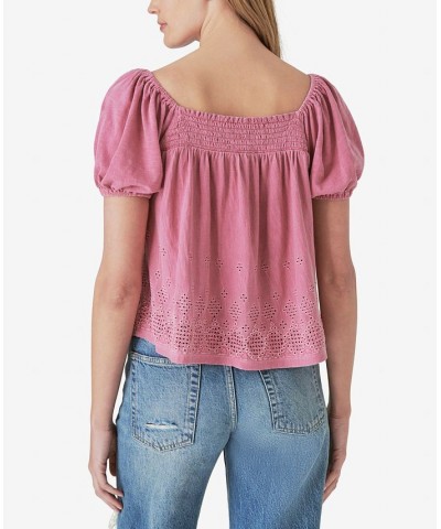 Women's Square-Neck Peasant Top Red $39.75 Tops