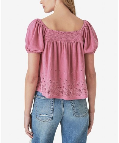 Women's Square-Neck Peasant Top Red $39.75 Tops