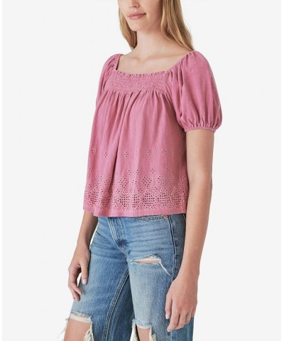 Women's Square-Neck Peasant Top Red $39.75 Tops