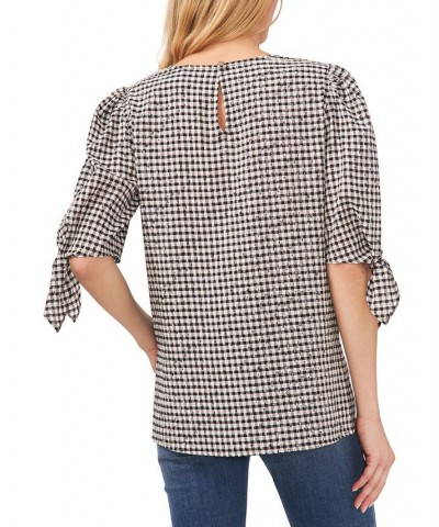 Women's Gingham Tie-Sleeve Blouse Rich Black $26.85 Tops