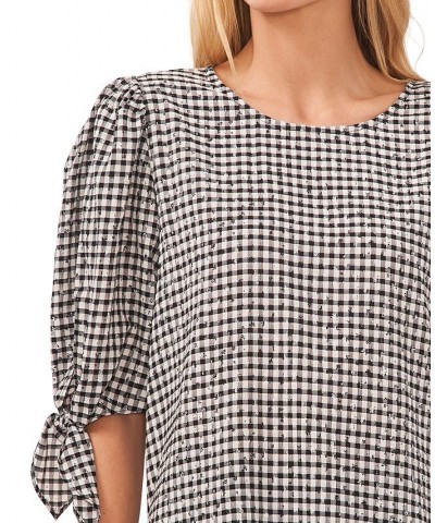 Women's Gingham Tie-Sleeve Blouse Rich Black $26.85 Tops