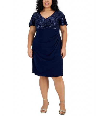 Plus Size V-Neck Short-Sleeve Embellished Sheath Dress Navy $94.05 Dresses