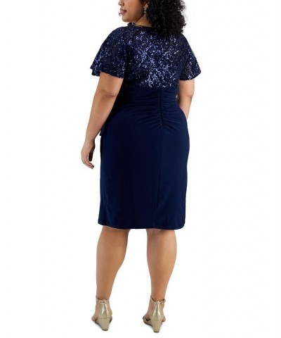 Plus Size V-Neck Short-Sleeve Embellished Sheath Dress Navy $94.05 Dresses