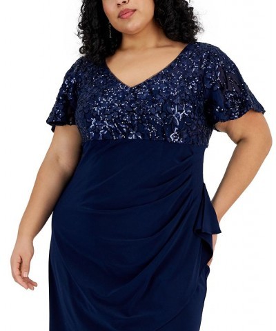 Plus Size V-Neck Short-Sleeve Embellished Sheath Dress Navy $94.05 Dresses