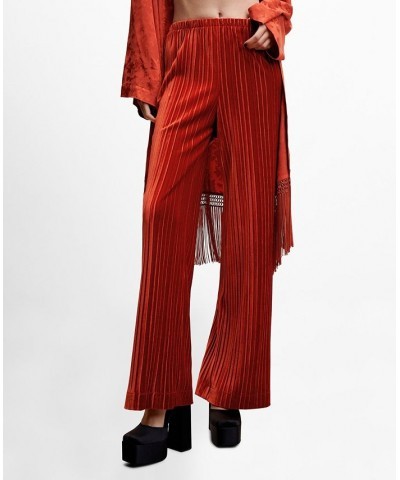 Women's Pleated Velvet Pants Orange $28.70 Pants