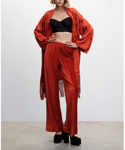 Women's Pleated Velvet Pants Orange $28.70 Pants