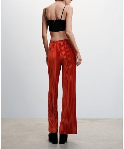 Women's Pleated Velvet Pants Orange $28.70 Pants