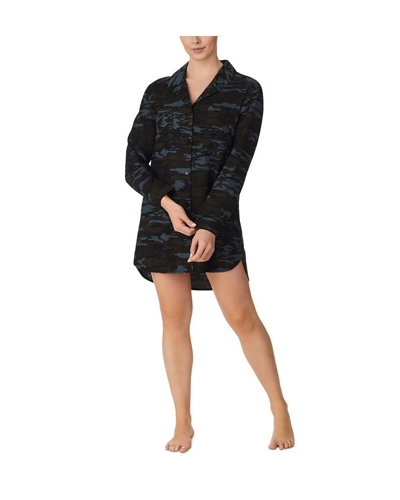 Women's Printed Long-Sleeve Flannel Sleepshirt Gray $22.44 Sleepwear