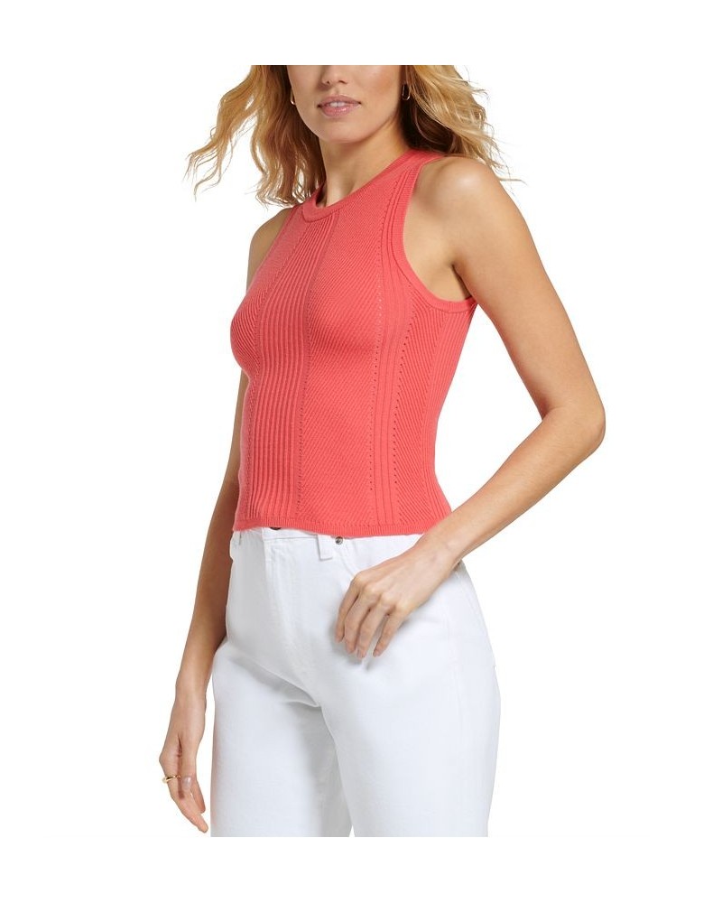 Women's Ribbed Knit Crewneck Sleeveless Sweater Punch Pink $27.14 Sweaters