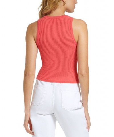 Women's Ribbed Knit Crewneck Sleeveless Sweater Punch Pink $27.14 Sweaters