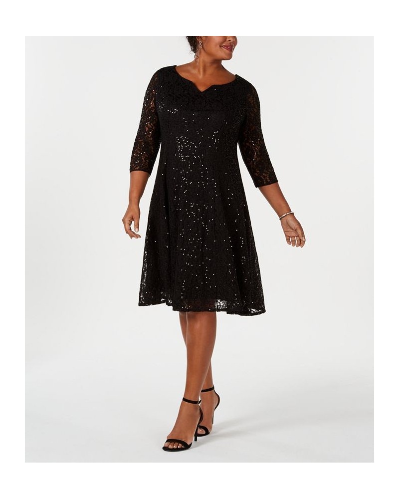 Plus Size Sequined Lace Dress Black $60.42 Dresses