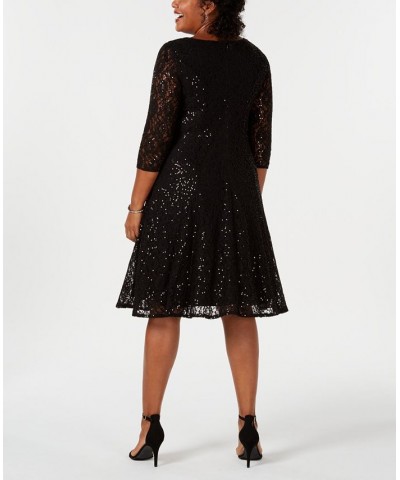 Plus Size Sequined Lace Dress Black $60.42 Dresses