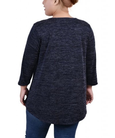 Plus Size 3/4 Sleeve 3-Ring Top Blue $12.85 Tops