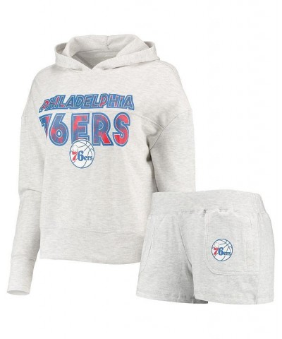 Women's Cream Philadelphia 76ers Crossfield Long Sleeve Hoodie Top and Shorts Sleep Set Cream $40.49 Pajama