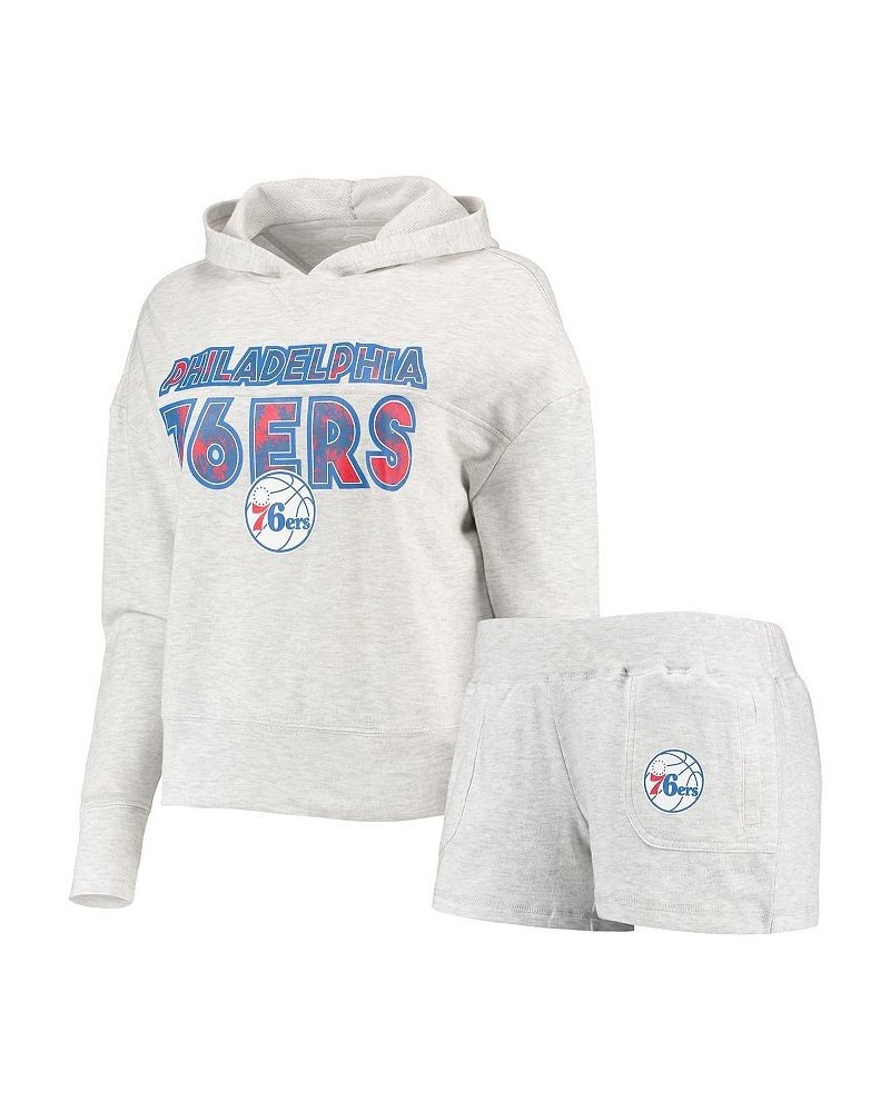 Women's Cream Philadelphia 76ers Crossfield Long Sleeve Hoodie Top and Shorts Sleep Set Cream $40.49 Pajama