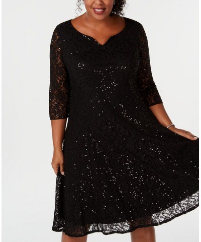 Plus Size Sequined Lace Dress Black $60.42 Dresses