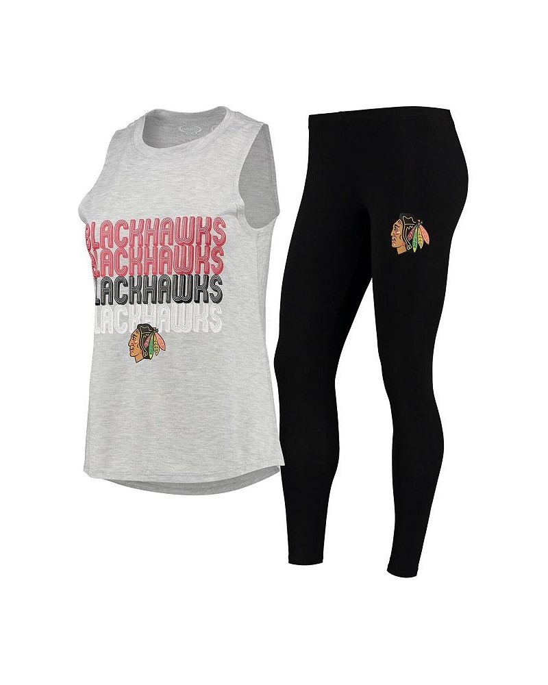 Women's Heathered Gray Black Chicago Blackhawks Profound Tank Top and Leggings Sleep Set Heathered Gray, Black $27.00 Pajama