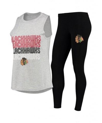 Women's Heathered Gray Black Chicago Blackhawks Profound Tank Top and Leggings Sleep Set Heathered Gray, Black $27.00 Pajama