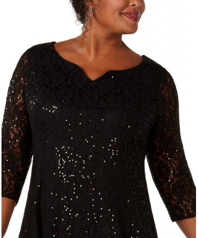 Plus Size Sequined Lace Dress Black $60.42 Dresses