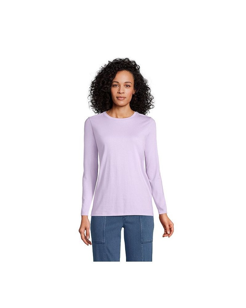 Women's Petite Relaxed Supima Cotton Long Sleeve Crewneck T-Shirt Lavender cloud $26.47 Tops