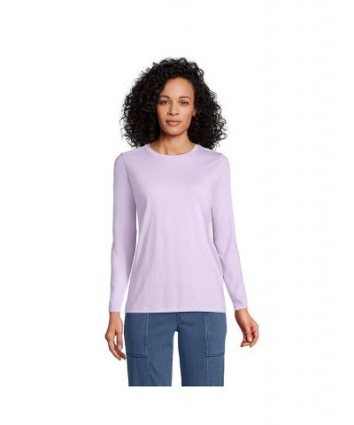 Women's Petite Relaxed Supima Cotton Long Sleeve Crewneck T-Shirt Lavender cloud $26.47 Tops