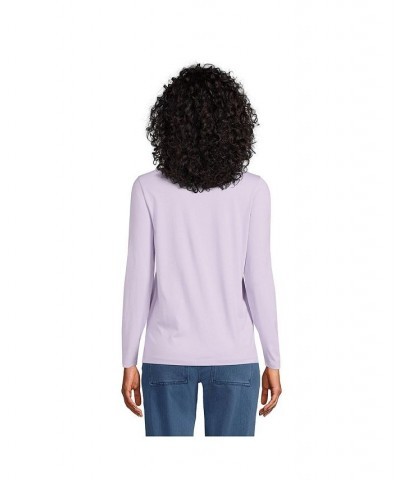 Women's Petite Relaxed Supima Cotton Long Sleeve Crewneck T-Shirt Lavender cloud $26.47 Tops