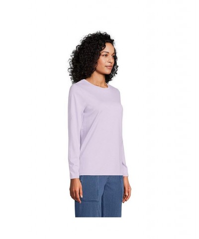 Women's Petite Relaxed Supima Cotton Long Sleeve Crewneck T-Shirt Lavender cloud $26.47 Tops