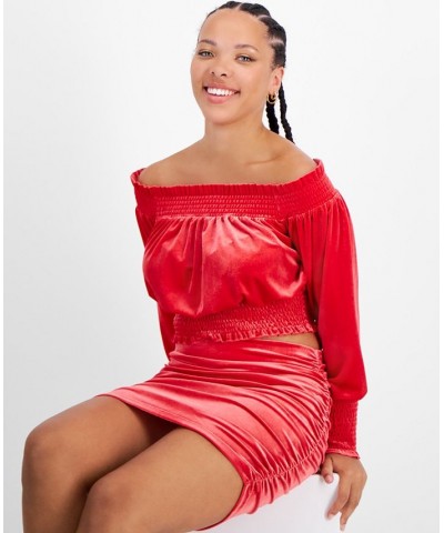 Women's Ruched Velvet Mini Skirt Cherry On Top $13.41 Skirts