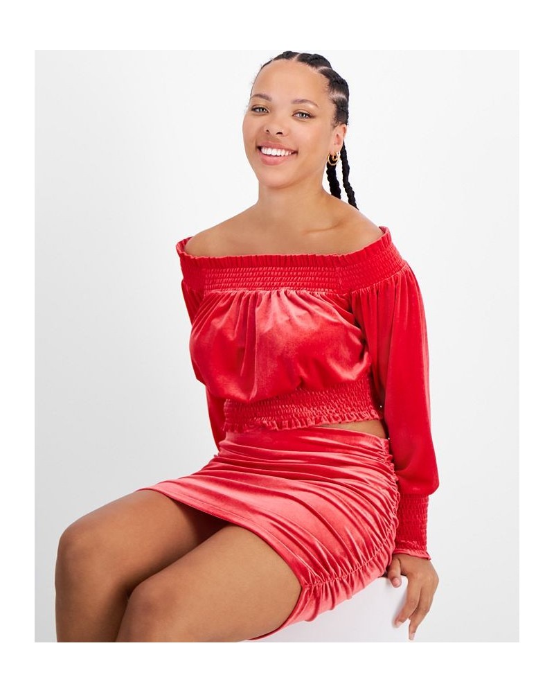 Women's Ruched Velvet Mini Skirt Cherry On Top $13.41 Skirts