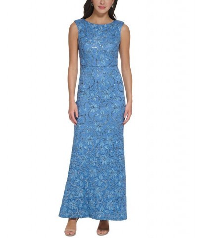 Women's Embellished Lace V-Back Gown Periwinkle $116.76 Dresses