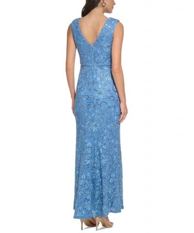 Women's Embellished Lace V-Back Gown Periwinkle $116.76 Dresses