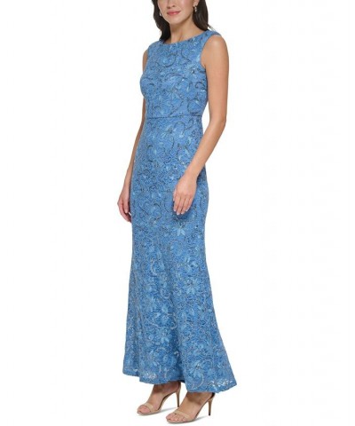 Women's Embellished Lace V-Back Gown Periwinkle $116.76 Dresses