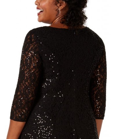 Plus Size Sequined Lace Dress Black $60.42 Dresses