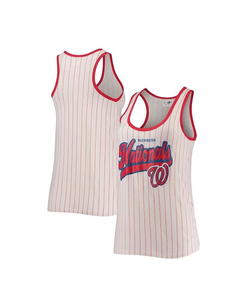 Women's White and Red Washington Nationals Pinstripe Scoop Neck Tank Top White, Red $24.77 Tops